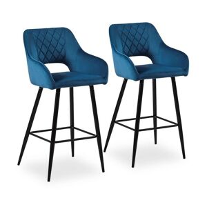 Clipop - 2 x Bar Stools, Velvet Upholstered Seat Breakfast Kitchen Counter Barstools, Blue