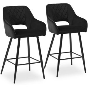 Clipop - 2 x Bar Stools, Velvet Upholstered Seat Breakfast Kitchen Counter Barstools, Black