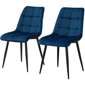 Clipop - 2 x Dining Chairs, Velvet Upholstered Kitchen Chairs with Backrest and Metal legs, Blue