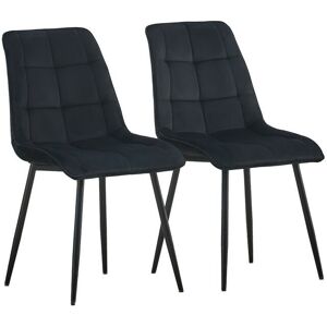 CLIPOP 2 X Dining Chairs, Velvet Upholstered Kitchen Chairs with Backrest and Metal legs, Black