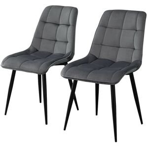 Clipop - 2 x Dining Chairs, Velvet Upholstered Kitchen Chairs with Backrest and Metal legs, Dark Grey