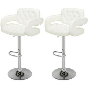 FAMIHOLLD 2pcs Adjustable Bar Stools Dining High Model with Disc Armrest Square Back Bar Chair Button Design-White