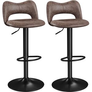 2PCS Bar Stools with Footrest and Cat Ear Shape Back, Retro Brown - Yaheetech