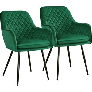 2PCS Velvet Fabric Accent Chair Metal Legs Upholstered Modern Tufted Arm Chairs with Backrest/Armrest, Green - Yaheetech