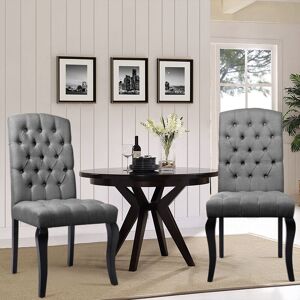 Livingandhome - 2PCS Grey High Back Linen Buttoned Dining Chairs