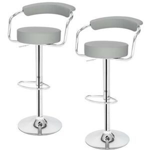 FAMIHOLLD 2pcs High-grade Bar Stool/Kitchen Round Back Cushion Bar Stool-Grey