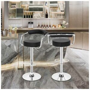 FAMIHOLLD 2pcs High-grade Bar Stool/Kitchen Round Back Cushion Bar Stool-Black