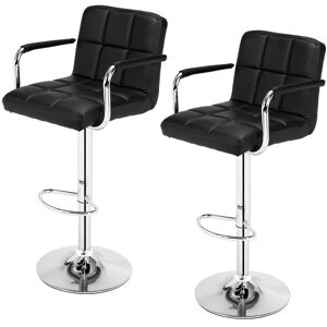 FAMIHOLLD 2pcs SSJ-891 60-80cm 6 Checks Round Cushion Bar Stools with Armrest Black