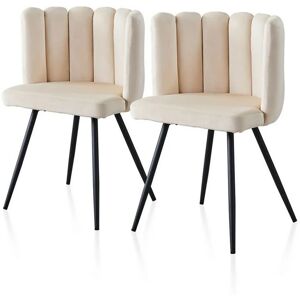 Clipop - 2X Dining Chair, Velvet Thick Padded Upholstered Seat with Black Metal Legs, Cream