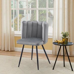 Clipop - 2X Dining Chair, Velvet Thick Padded Upholstered Seat with Black Metal Legs, Grey