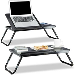 Relaxdays - 2x Folding Laptop Table, 40 x 75 x 35 cm, Bed Tray, with Reading Stand, Foldable, Adjustable Height, Black