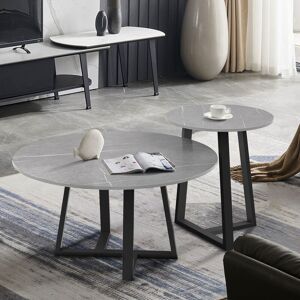 Unho - 2x Round Marble Effect Matt Finish Dining Table Heavy Duty Rock Sofa Side Coffee Table