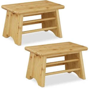 2 x Relaxdays Footstool Bamboo, up to 100 kg, Stable Step Stool, Kids Stoop, HxWxD: 20 x 33 x 21.5 cm, Natural