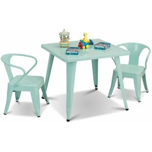 COSTWAY 3 Pcs Metal Kids Table and Chair Set Toddler Activity Writing Play Table Set