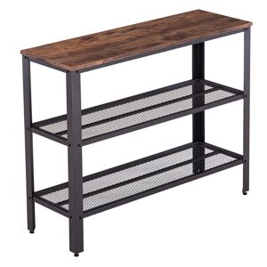 FAMIHOLLD 39.9 x 13.7 x 31.5)Industrial Style Three-Layer Cross Porch Table Two-Layer Iron Net Black Walnut Color