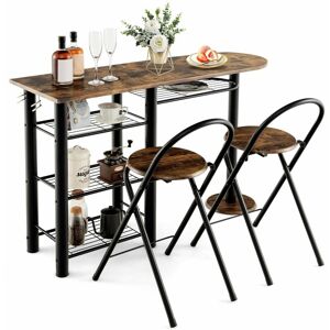 COSTWAY 3PCS Dining Table Set Industrial Breakfast Table & 2 Foldable Chair with 4 Shelf