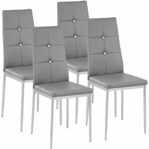 Tectake - Dining chairs with rhinestones, Set of 4 - dining room chairs, kitchen chairs, dining table chairs - grey - grey