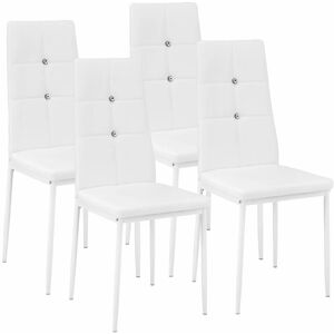 Tectake - Dining chairs with rhinestones, Set of 4 - dining room chairs, kitchen chairs, dining table chairs - white - white