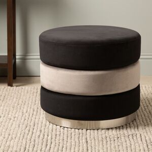 VANITY LIVING 42cm Round Ottoman Stool for Bedroom Furniture, Modern Stool with Stainless Steel Base - Black/Grey