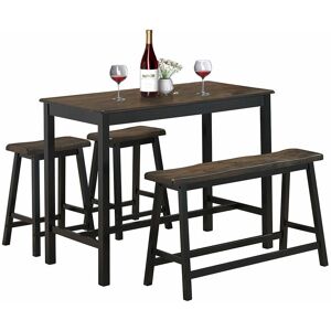 Costway - 4PCS Dining Table & Chair Set Kitchen Furniture w/ Counter Table Bench & Stools