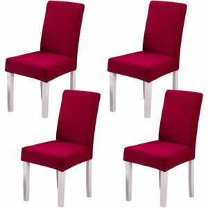 LANGRAY 4PCS Stretch Removable Washable Dining Room Chair Protector Slipcovers/Home Decor Dining Room Seat Cover (Wine Red)