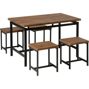 Beliani - 5 Piece Dining Set Powder Coated Steel Table 4 Stools Light Wood Black Arlington - Black