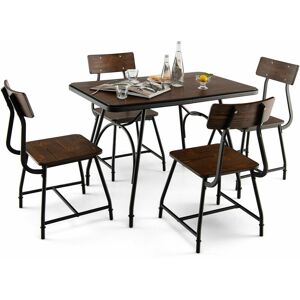 COSTWAY 5 Piece Dining Table Set Rectangular Kitchen Table & 4 Chairs for 4 Person Brown