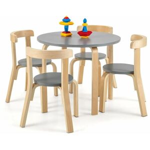 COSTWAY 5-Piece Kids Table and Chair Set Children Wooden Activity Table 4 Curved Chairs