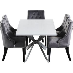 5 Pieces Life Interiors Windsor Duke Dining Set - a White Rectangular Dining Table and Set of 4 Dark Grey Dining Chairs - Dark Grey