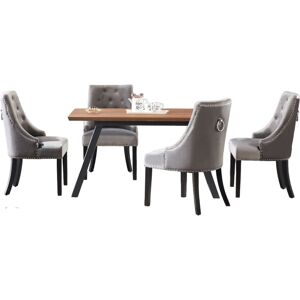 5 Pieces Life Interiors Windsor Toga Dining Set - an Extendable Brown Rectangular Wooden Dining Table and Set of 4 Dark Grey Dining Chairs - Dark Grey