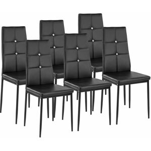 Tectake - Dining chairs with rhinestones, Set of 6 - dining room chairs, kitchen chairs, dining table chairs - black - black