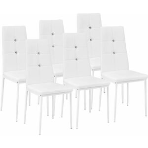 Tectake - Dining chairs with rhinestones, Set of 6 - dining room chairs, kitchen chairs, dining table chairs - white - white