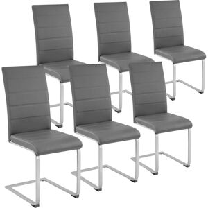 TECTAKE Cantilevered Dining Chairs, Set of 6 - dining room chairs, kitchen chairs, dining table chairs - grey - grey