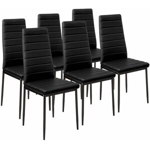 TECTAKE 6 dining chairs synthetic leather - dining room chairs, kitchen chairs, dining table chairs - black - black