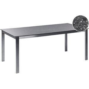 BELIANI 6 Seater Garden Dining Table 180 x 90 cm Tempered Ceramic Glass Top Stainless Steel Frame Black Cosoleto - Black