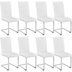 TECTAKE Cantilevered dining chairs, Set of 8 - dining room chairs, kitchen chairs, dining table chairs - white - white
