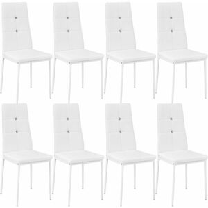 Tectake - Dining Chairs with Rhinestone, Set of 8 - dining room chairs, kitchen chairs, dining table chairs - white - white