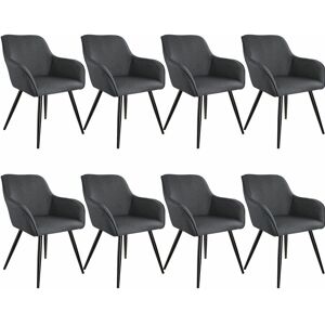 Tectake - Accent chair Marilyn with armrests, Set of 8 - dark grey/black - dark grey/black