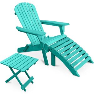 PRIVATEFLOOR Outdoor Chair with Footstool and Outdoor & Garden Table - Wood - Alana Green Hemlock Wood - Green