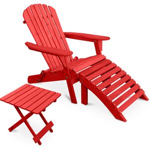 PRIVATEFLOOR Outdoor Chair with Footstool and Outdoor & Garden Table - Wood - Alana Red Hemlock Wood - Red