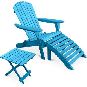 PRIVATEFLOOR Outdoor Chair with Footstool and Outdoor & Garden Table - Wood - Alana Turquoise Hemlock Wood - Turquoise