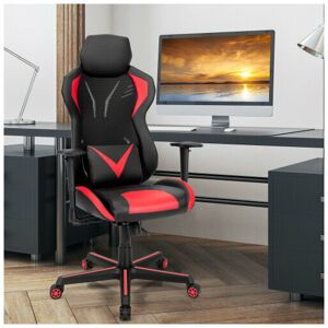 GYMAX Adjustable Height Ergonomic Gaming Chair E-sports Chair for Home Office Use Red & Black