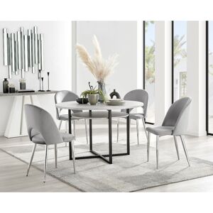 FURNITUREBOX UK Furniturebox adley Grey Concrete Effect 120cm Storage Dining Table & 4 Grey Arlon Silver Leg Velvet Chairs