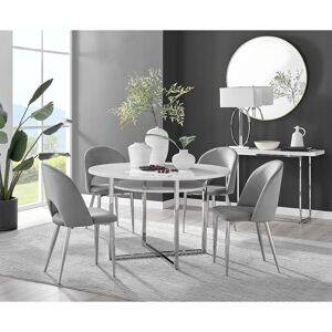 FURNITUREBOX UK Furniturebox ADLEY White High Gloss 120cm Storage Dining Table & 4 Grey Arlon Silver Leg Velvet Chairs