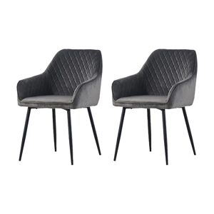 Ainpecca - Set of 2 Velvet Dining Chairs Grey Upholstered Seat with Metal Legs Living Room