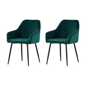 Ainpecca - Set of 2 Velvet Dining Chairs Green Upholstered Seat with Metal Legs Living Room