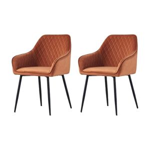 Ainpecca - Set of 2 Velvet Dining Chairs Orange Upholstered Seat with Metal Legs Living Room