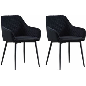 Ainpecca - Set of 2 Velvet Dining Chairs Black Upholstered Seat with Metal Legs Living Room