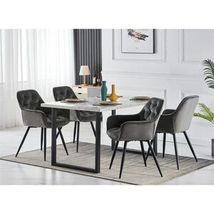 AINPECCA 1.5M White Dining Table and Velvet Chairs 4 Set Padded Chairs Home Kitchen(1 TABLE+4 Grey CHAIRS)
