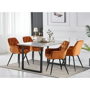 AINPECCA 1.5M White Dining Table and Velvet Chairs 4 Set Padded Chairs Home Kitchen(1 TABLE+4 ORANGE CHAIRS)